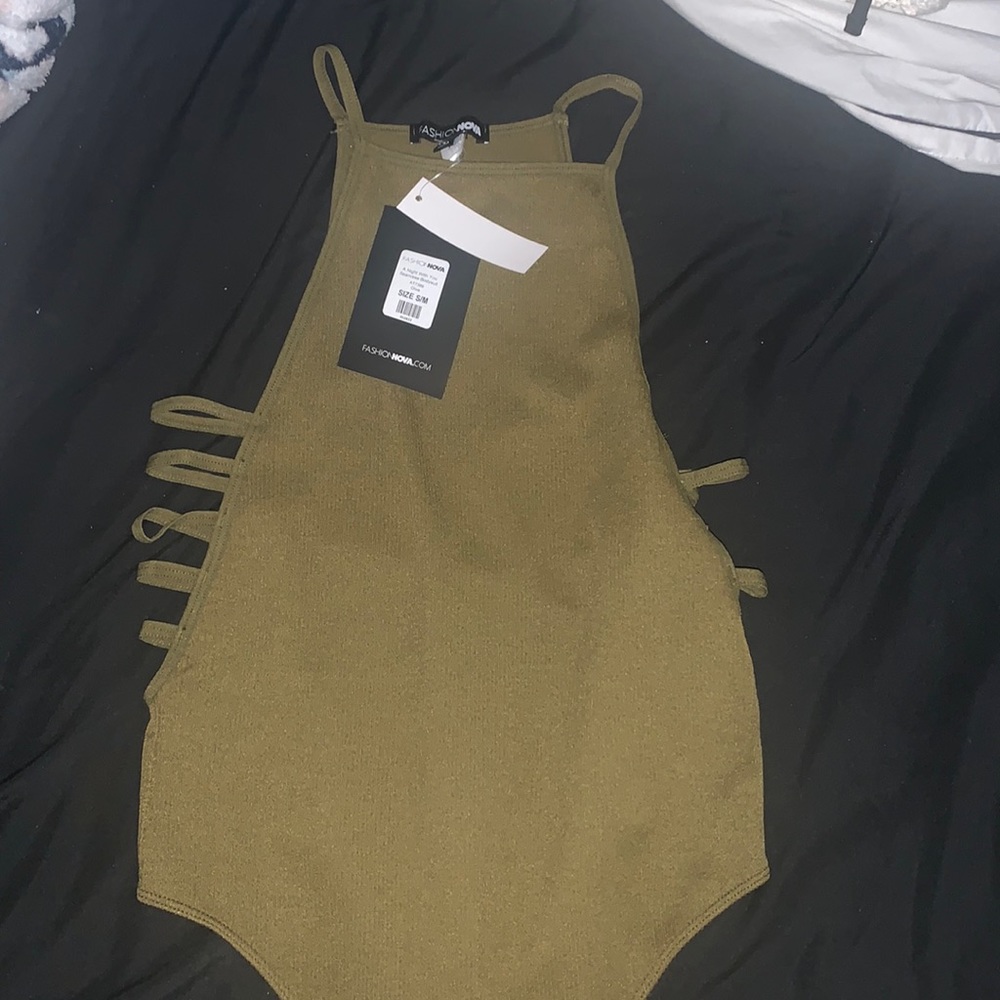 green halter top body suit